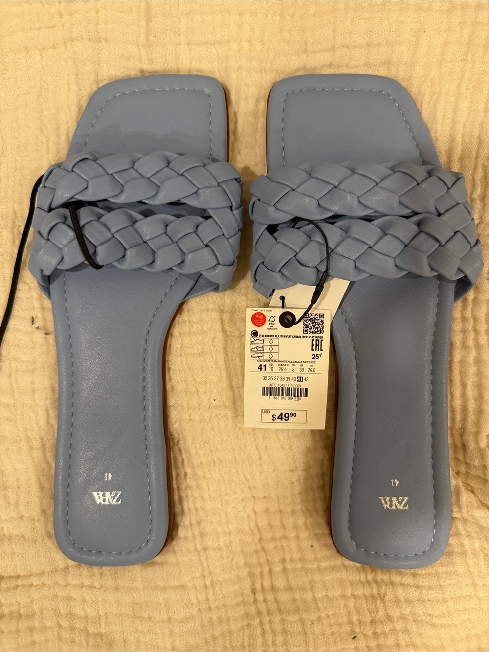 Zara Powder Blue Double Braided Slide Sandals